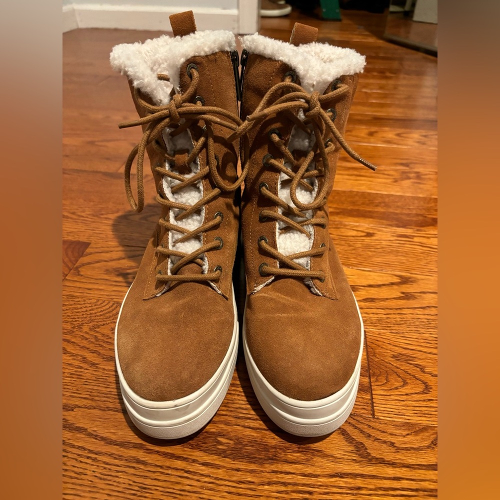 J/Slides Womens Torrie Suede Faux Fur Lined Ankle Boots